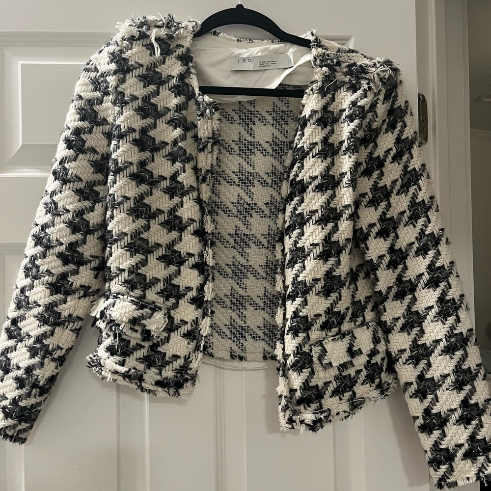 Iro Houndstooth Wool Thread Jacket With Silver De… - image 1